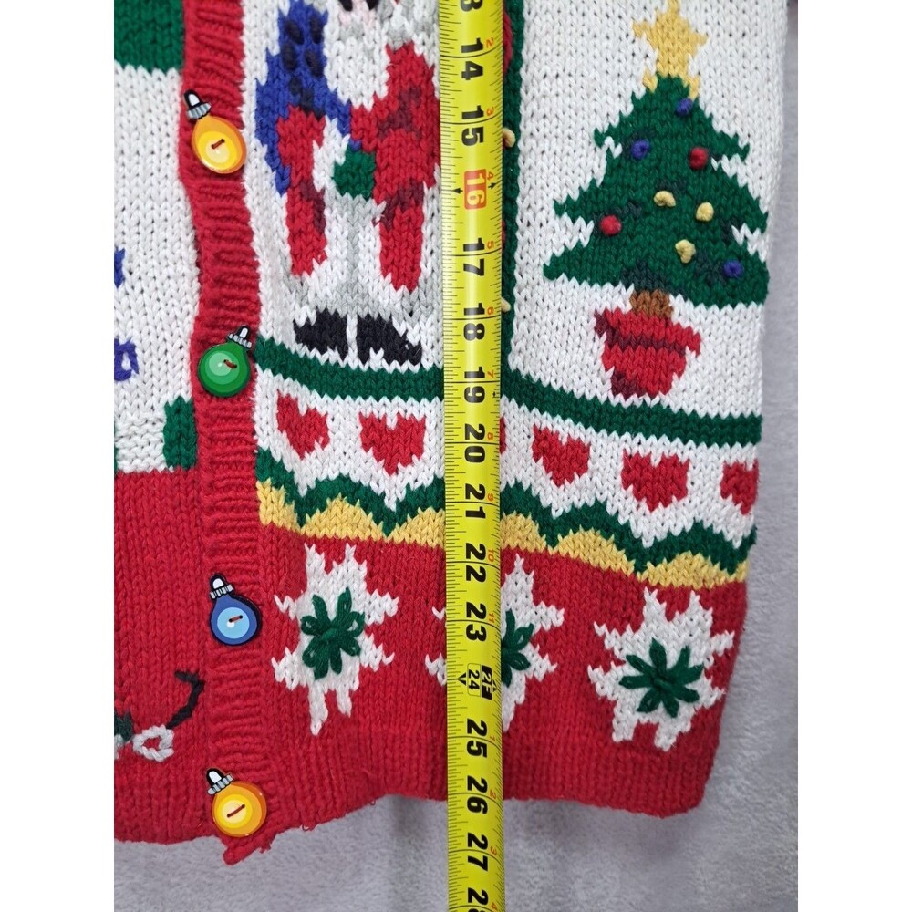 VTG 90's Eagles Eye Hand-Knit Christmas Cardigan Sweater Med Santa Ugly Party - Picture 10 of 13